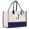 Monogram Tote Bag with 100% Cotton Canvas and a Chic Personalized Monogram Navy Blue Vanessa Rosella Block J 