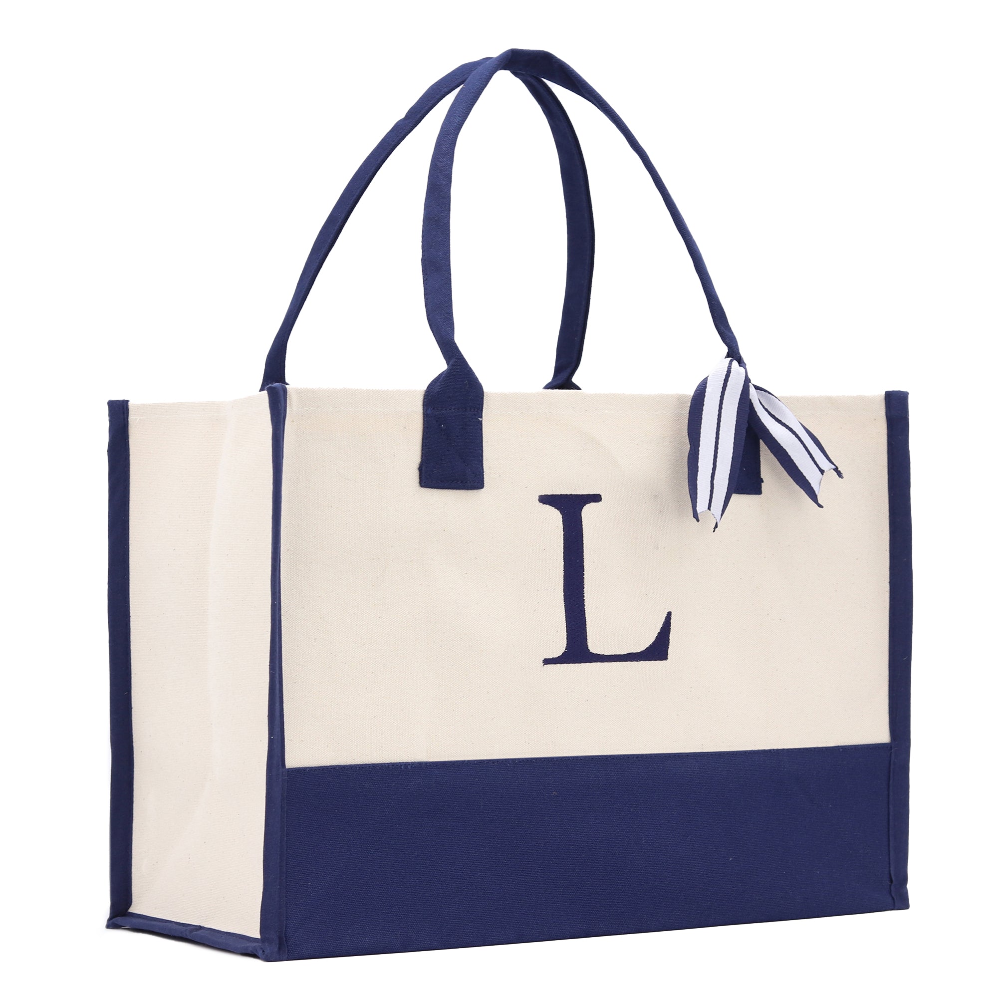 Monogram Tote Bag with 100% Cotton Canvas and a Chic Personalized Monogram Navy Blue Vanessa Rosella Block L 