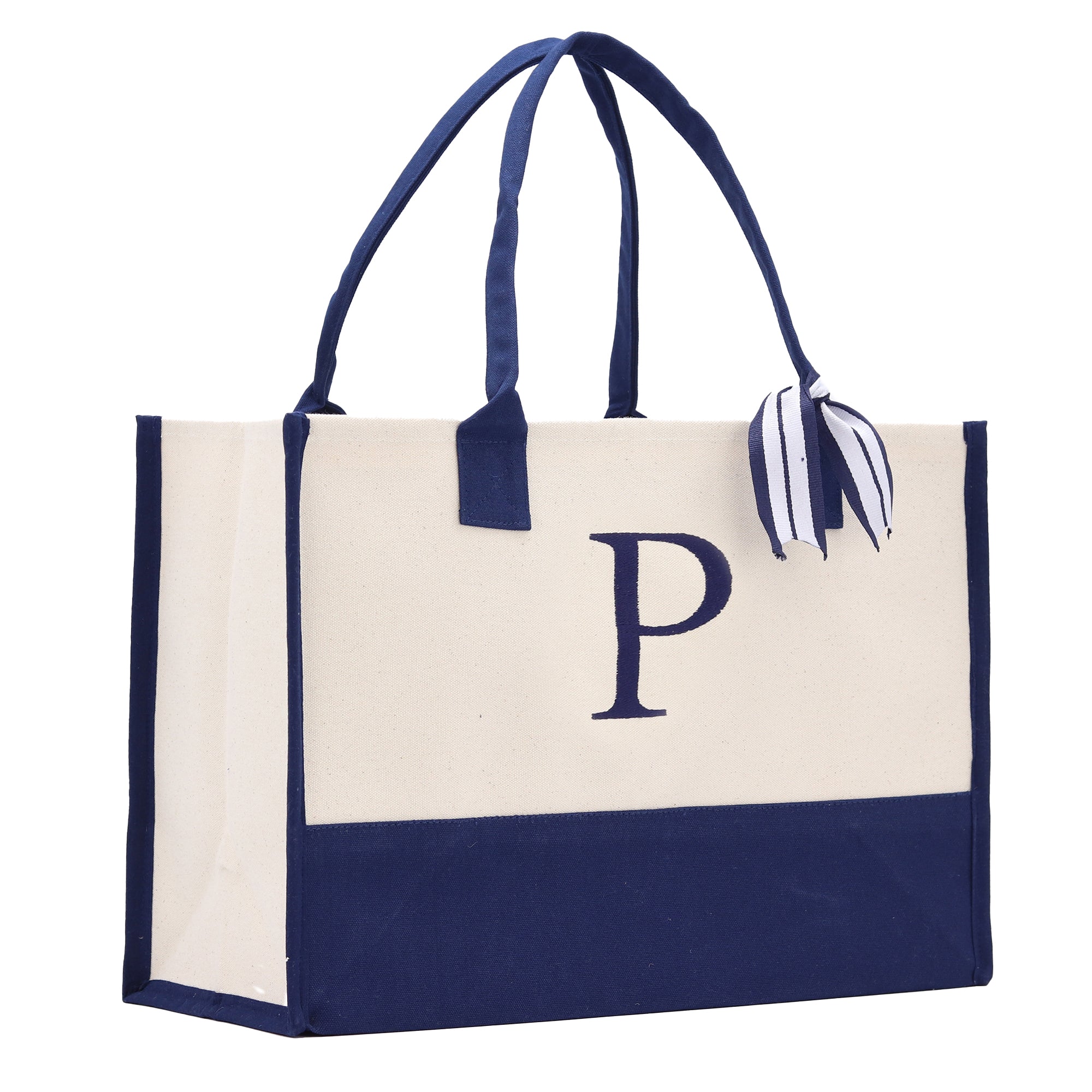 Monogram Tote Bag with 100% Cotton Canvas and a Chic Personalized Monogram Navy Blue Vanessa Rosella Block P 