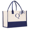 Monogram Tote Bag with 100% Cotton Canvas and a Chic Personalized Monogram Navy Blue Vanessa Rosella Block Q 