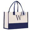 Monogram Tote Bag with 100% Cotton Canvas and a Chic Personalized Monogram Navy Blue Vanessa Rosella Block W 