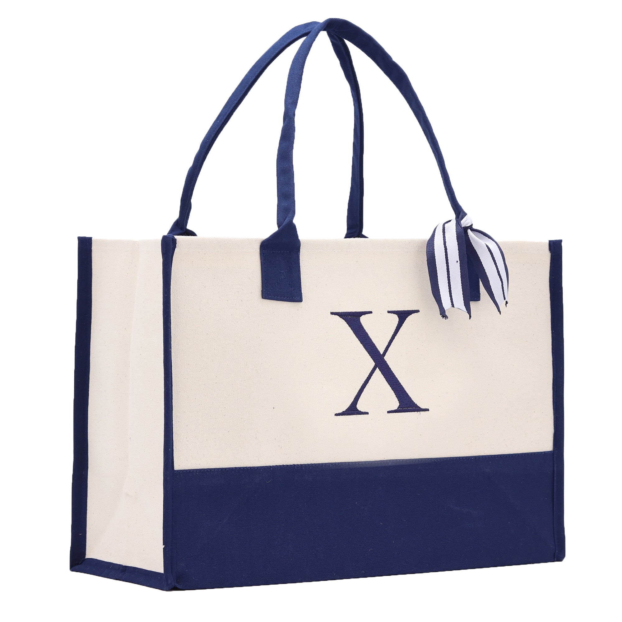 Monogram Tote Bag with 100% Cotton Canvas and a Chic Personalized Monogram Navy Blue Vanessa Rosella Block X 