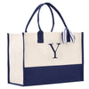 Monogram Tote Bag with 100% Cotton Canvas and a Chic Personalized Monogram Navy Blue Vanessa Rosella Block Y 