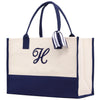 Monogram Tote Bag with 100% Cotton Canvas and a Chic Personalized Monogram Navy Blue Vanessa Rosella Script H 
